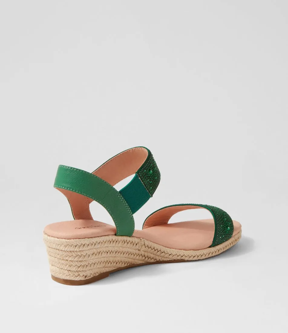 DIANA FERRARI Heline Emerald Pearl Elastic Leather Espadrilles