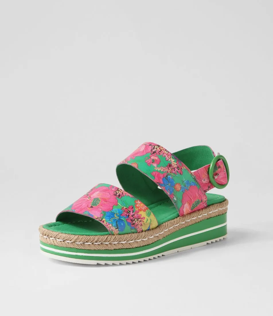 DJANGO & JULIETTE Atha Emerald Flowermania Leather Espadrilles