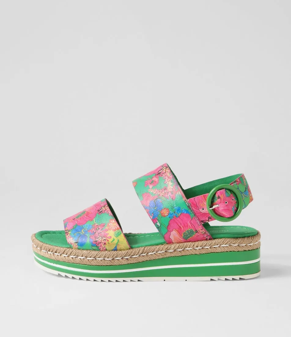 DJANGO & JULIETTE Atha Emerald Flowermania Leather Espadrilles