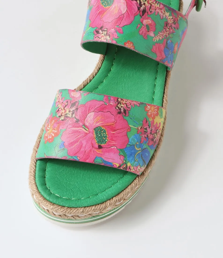 DJANGO & JULIETTE Atha Emerald Flowermania Leather Espadrilles