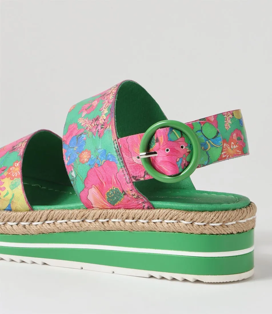 DJANGO & JULIETTE Atha Emerald Flowermania Leather Espadrilles