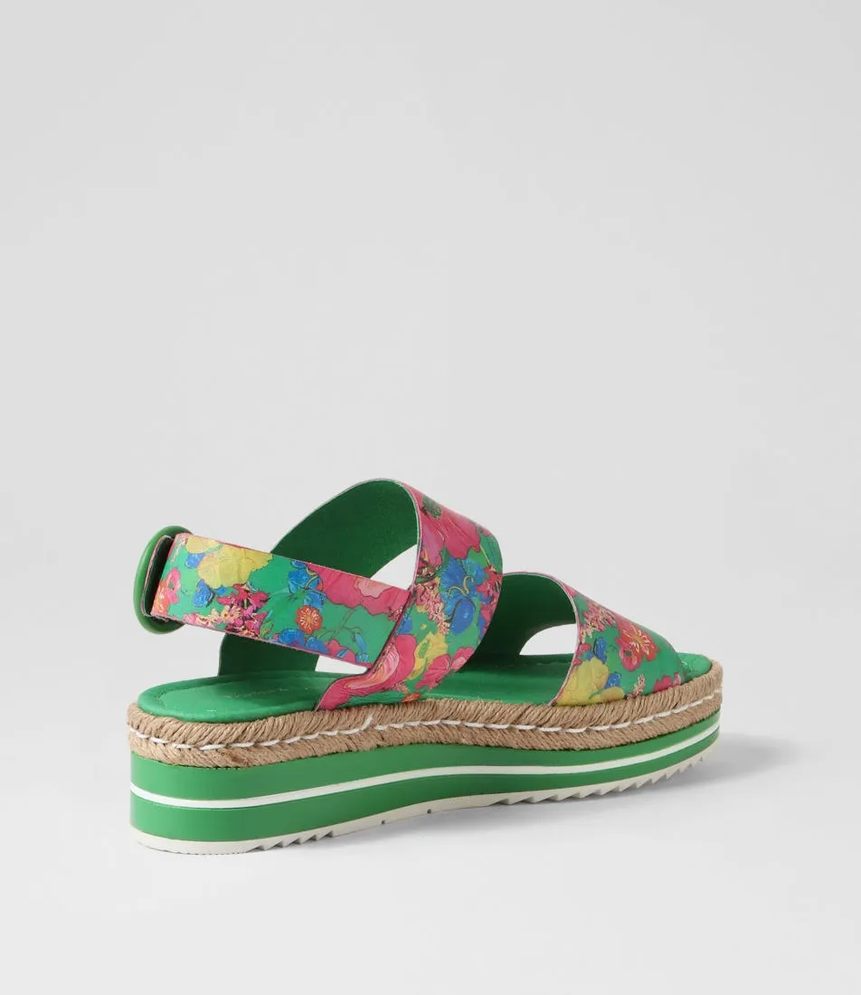 DJANGO & JULIETTE Atha Emerald Flowermania Leather Espadrilles