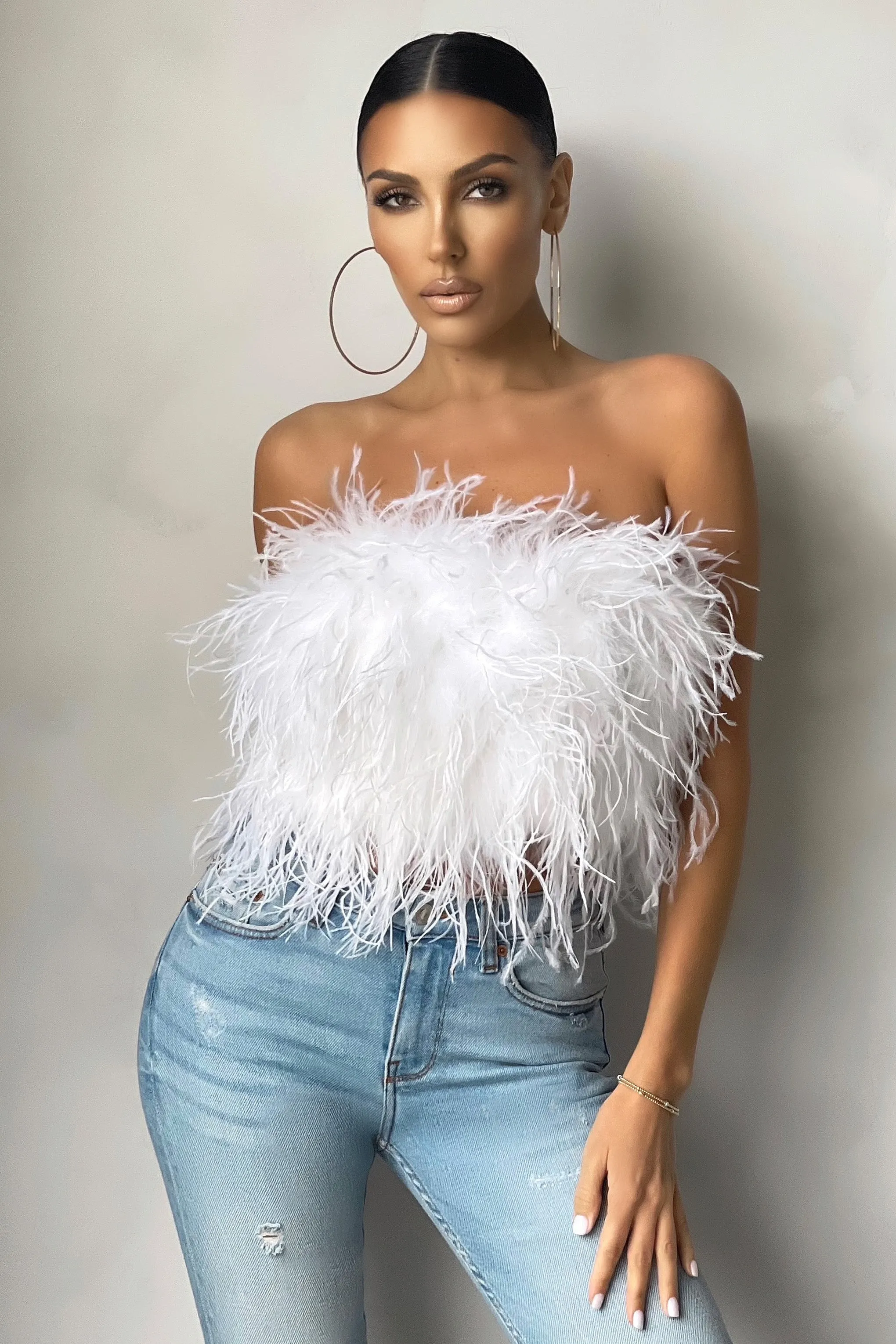 White Feather Bandeau Crop Top for Dreamy Days