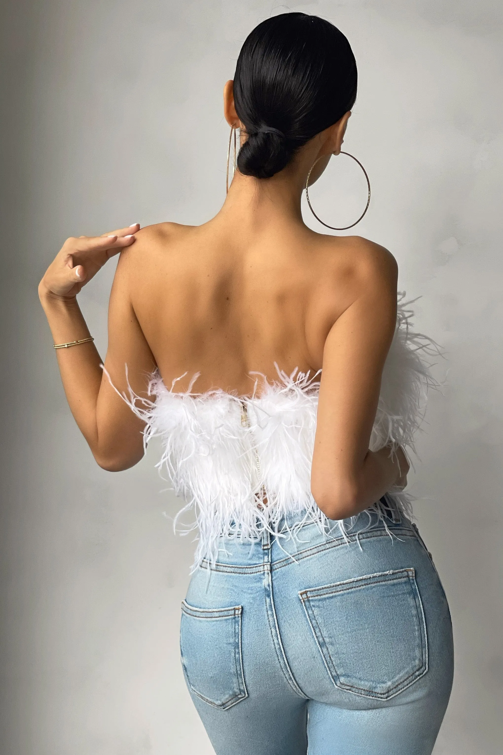 White Feather Bandeau Crop Top for Dreamy Days