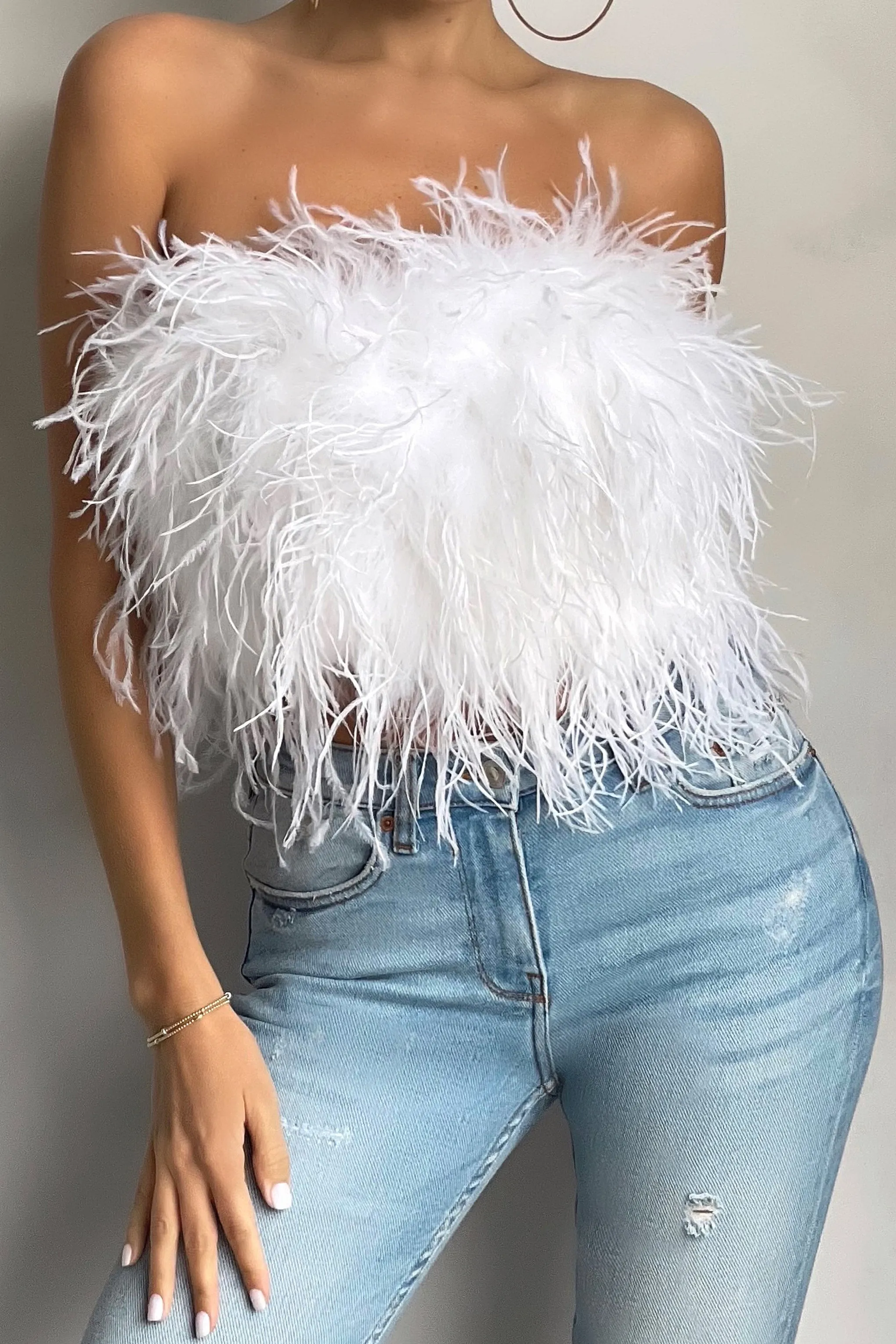 White Feather Bandeau Crop Top for Dreamy Days