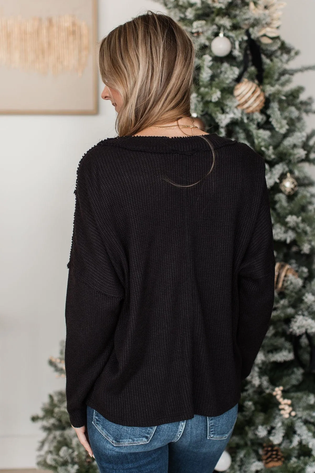 V-Neck Knit Top- Black