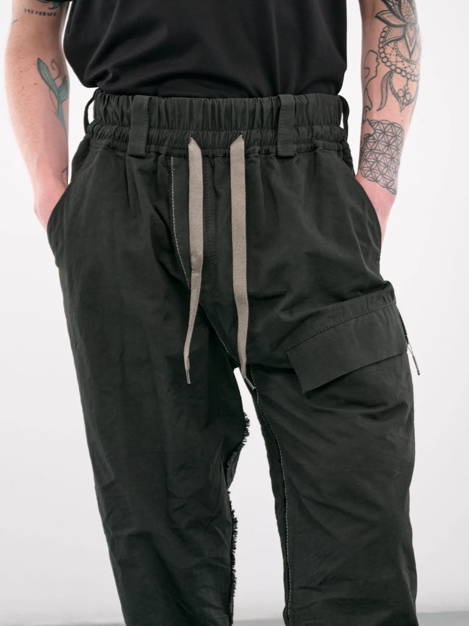 Elasticated Cargo Trousers (4578-GREEN-BLACK-5)