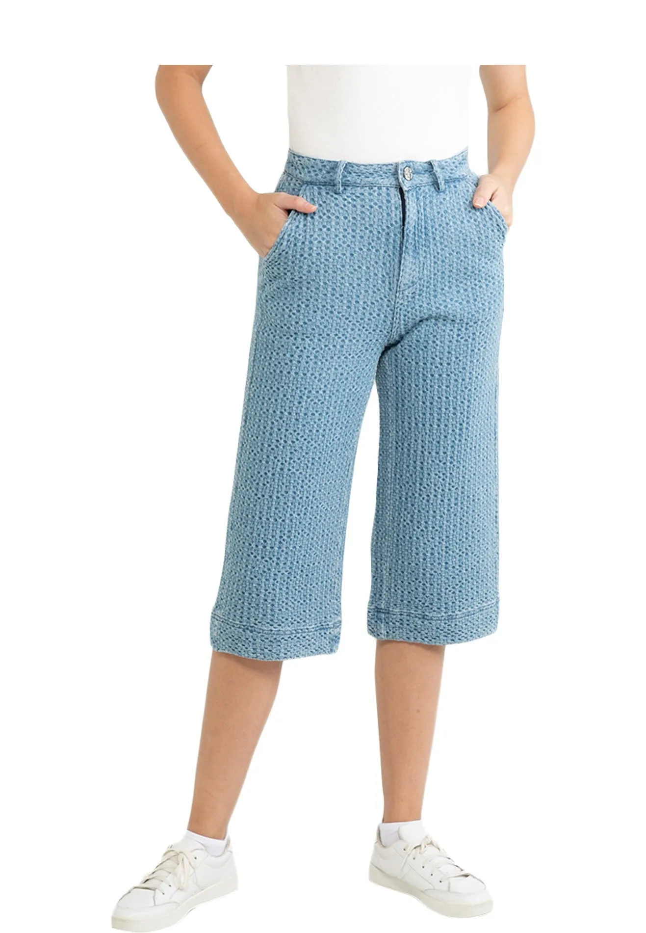 ELLE Textured Denim Crop Wide Leg Jeans