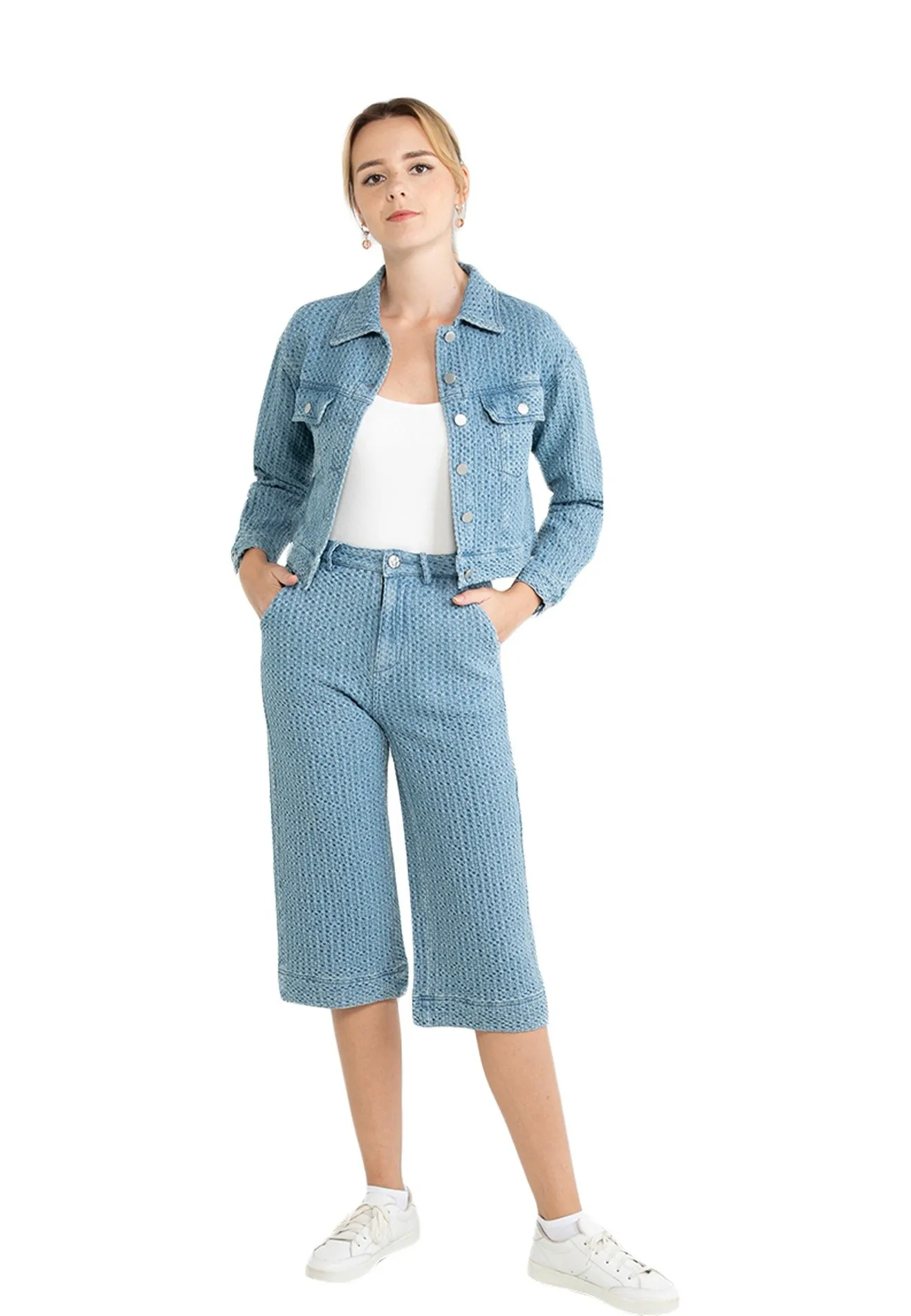 ELLE Textured Denim Crop Wide Leg Jeans