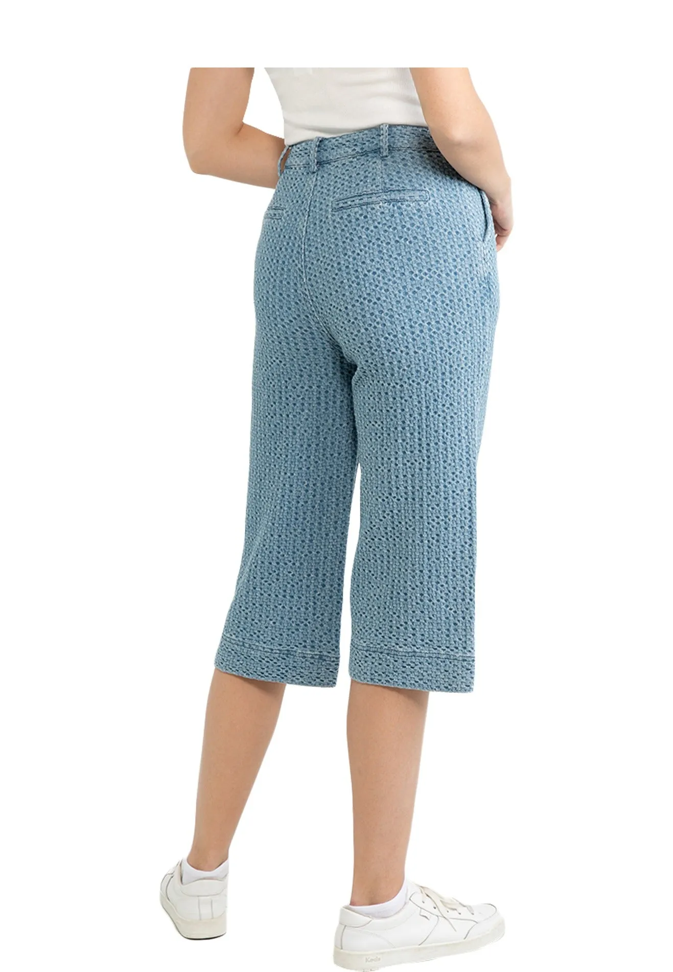 ELLE Textured Denim Crop Wide Leg Jeans