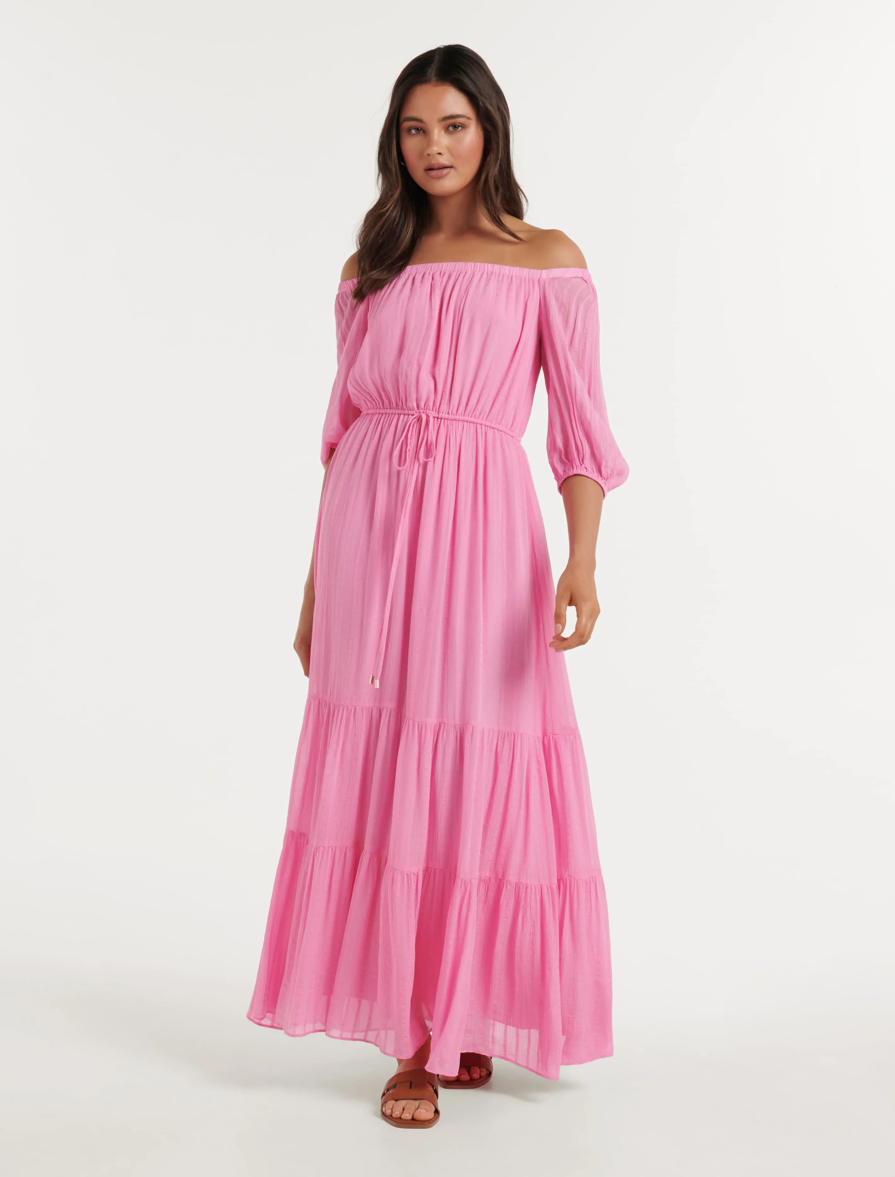 Off Shoulder Tiered Midi Dress