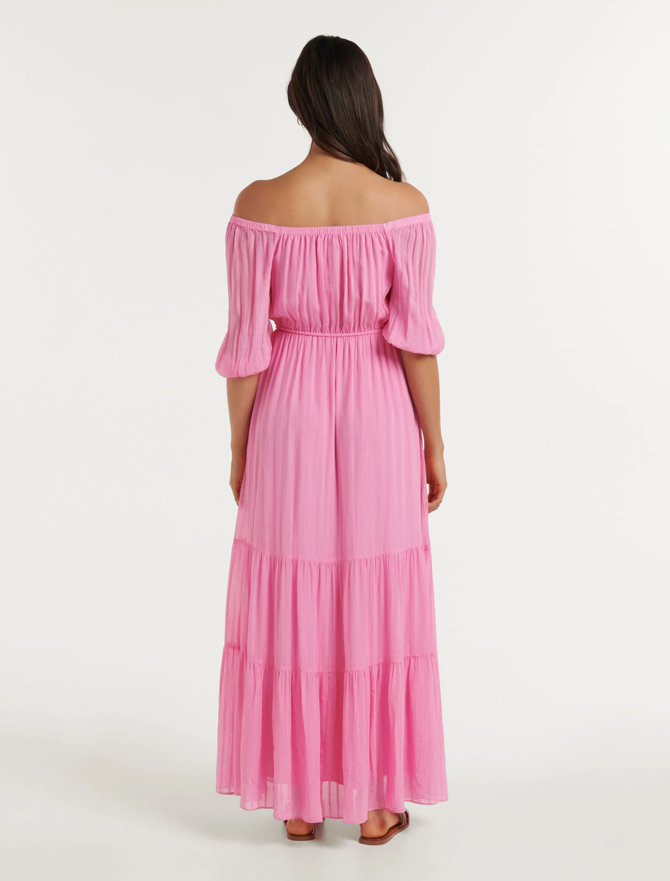 Off Shoulder Tiered Midi Dress