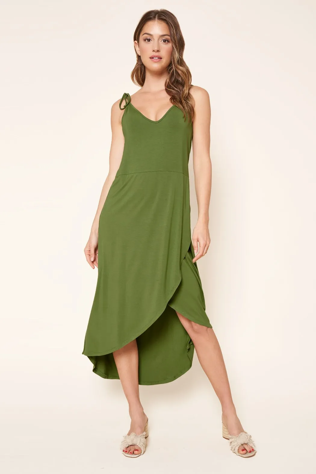 Eloisa Tulip Front Midi Jersey Knit Tank Dress