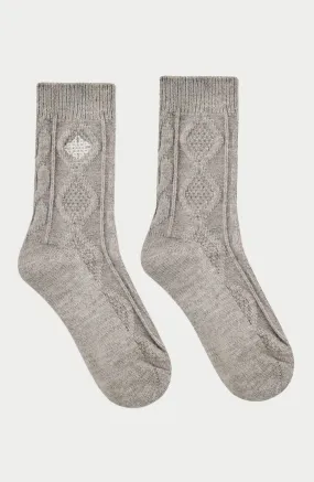 EMBLEM CABLE KNIT SOCKS - GREY MARL