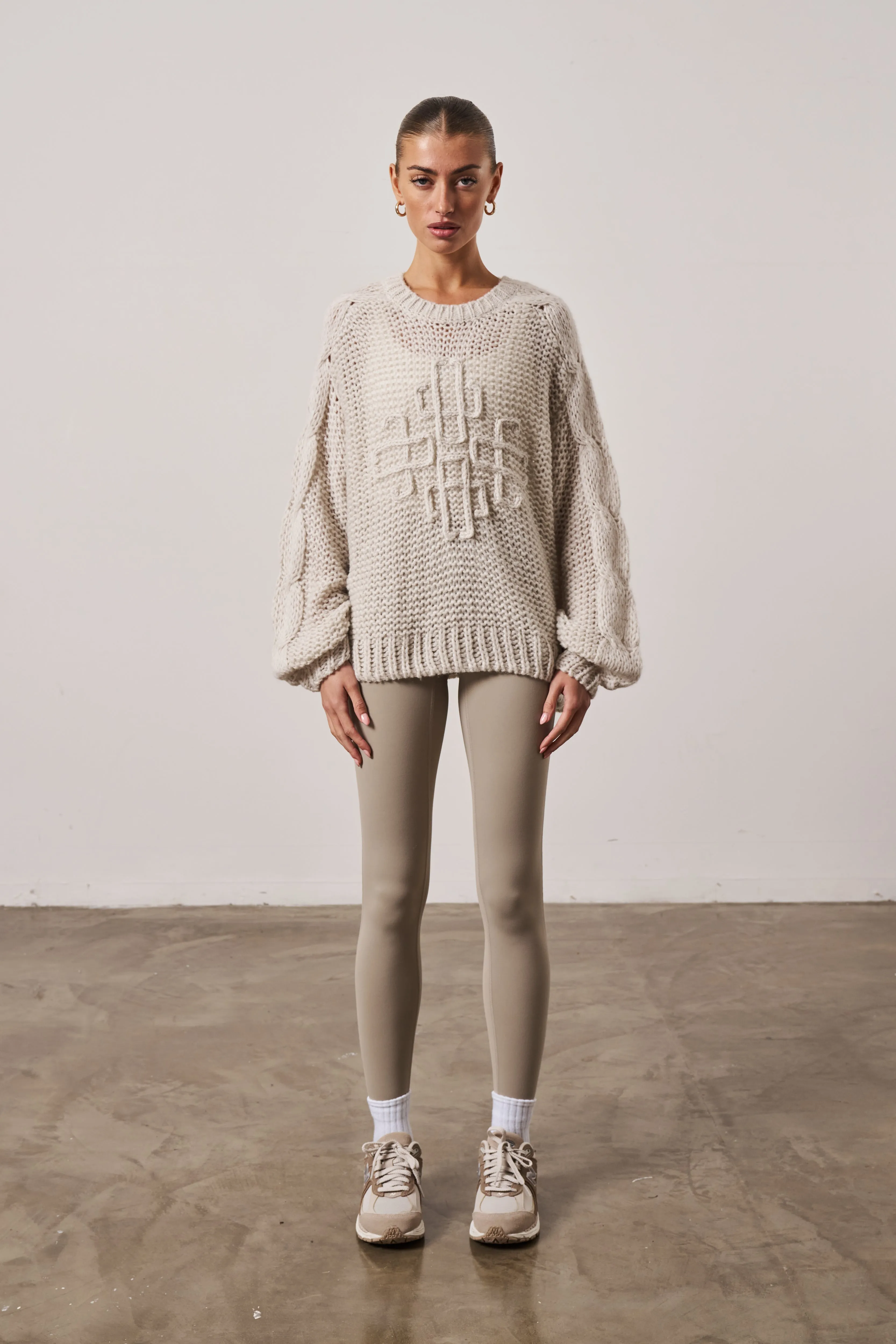 EMBLEM OVERSIZED KNIT JUMPER - STONE