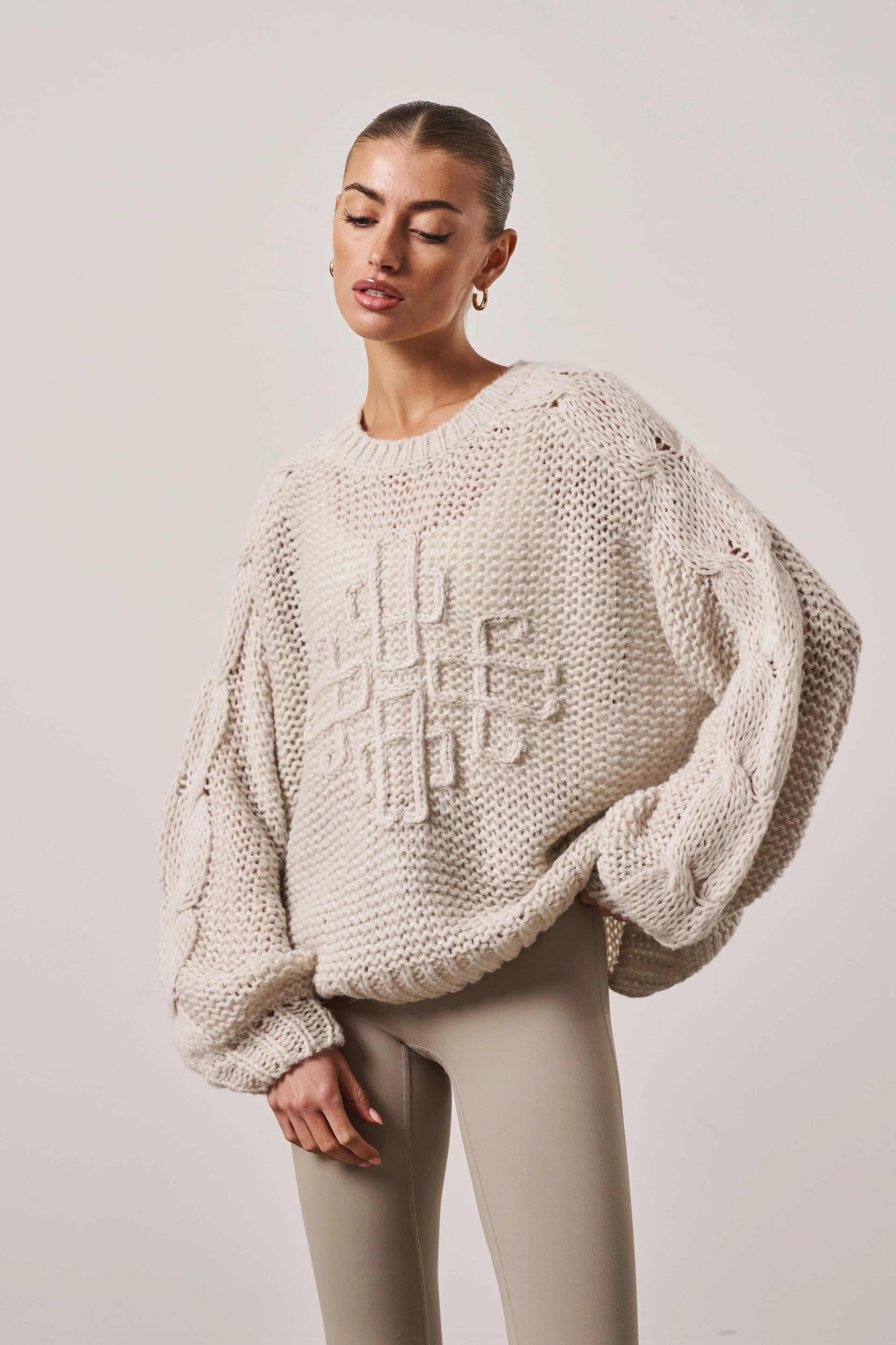 EMBLEM OVERSIZED KNIT JUMPER - STONE