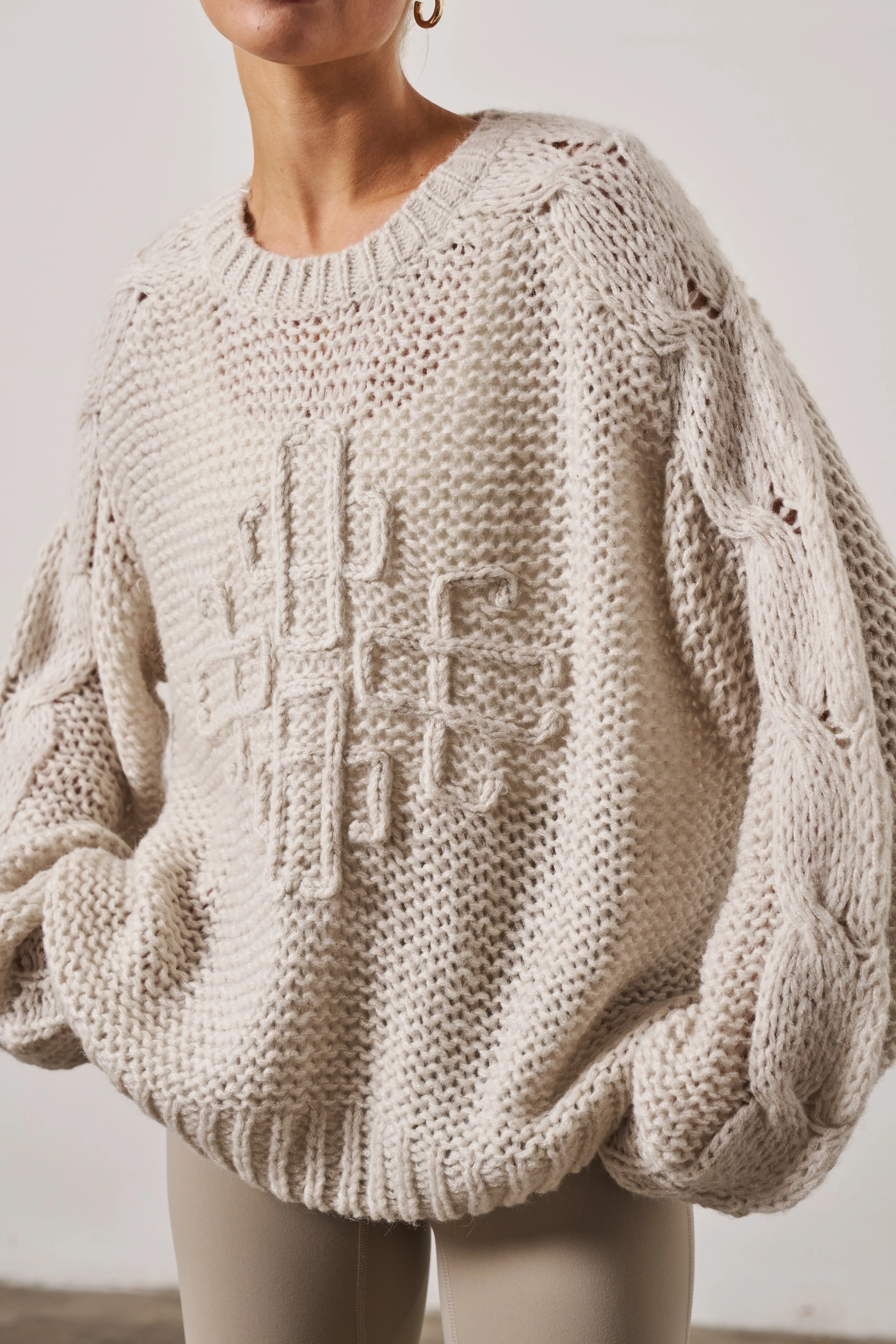 EMBLEM OVERSIZED KNIT JUMPER - STONE