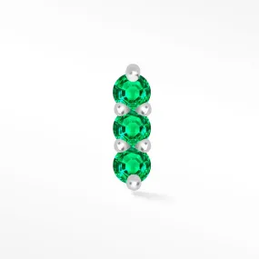 14k White Earring with 3 Scones and Emerald in Flat Back