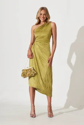 Endlesslove One Shoulder Maxi Dress In Chartreuse Green