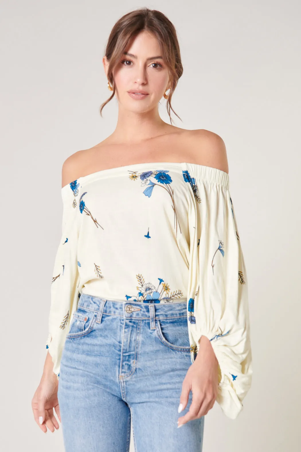 Fall for You Floral Off the Shoulder Balloon Sleeve Top