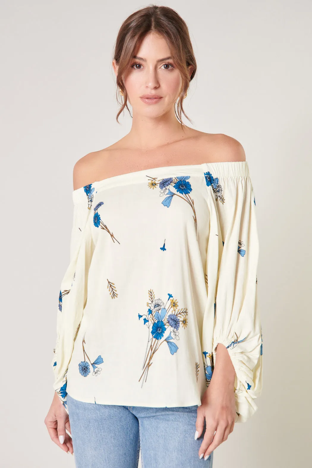 Fall for You Floral Off the Shoulder Balloon Sleeve Top