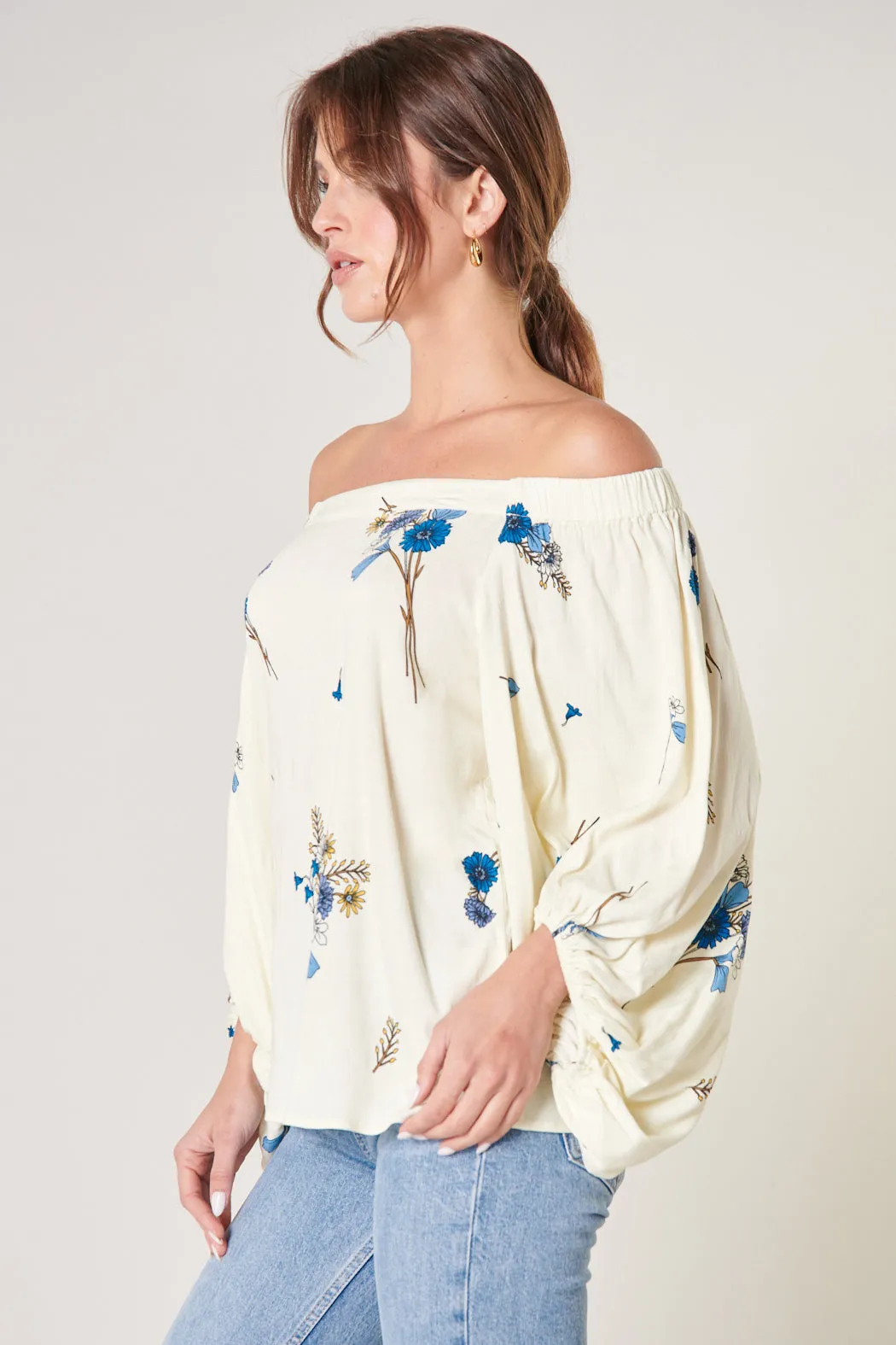 Fall for You Floral Off the Shoulder Balloon Sleeve Top