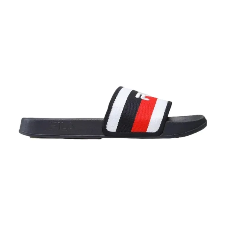 FILA Men's Morro Bay Striped Slides Blue Beach Pool Logo Strap