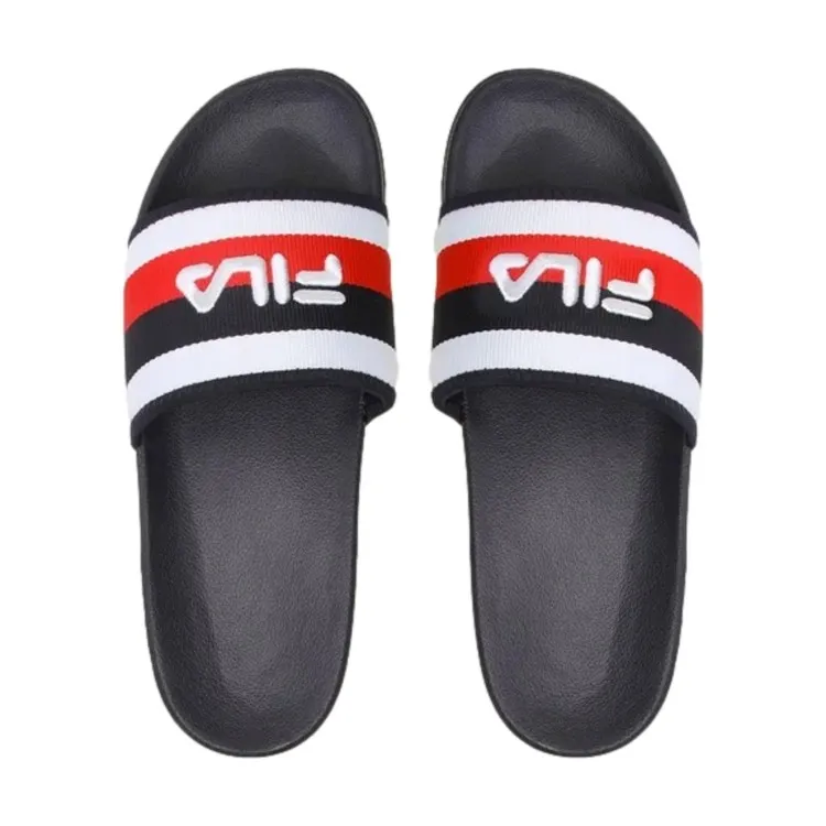 FILA Men's Morro Bay Striped Slides Blue Beach Pool Logo Strap