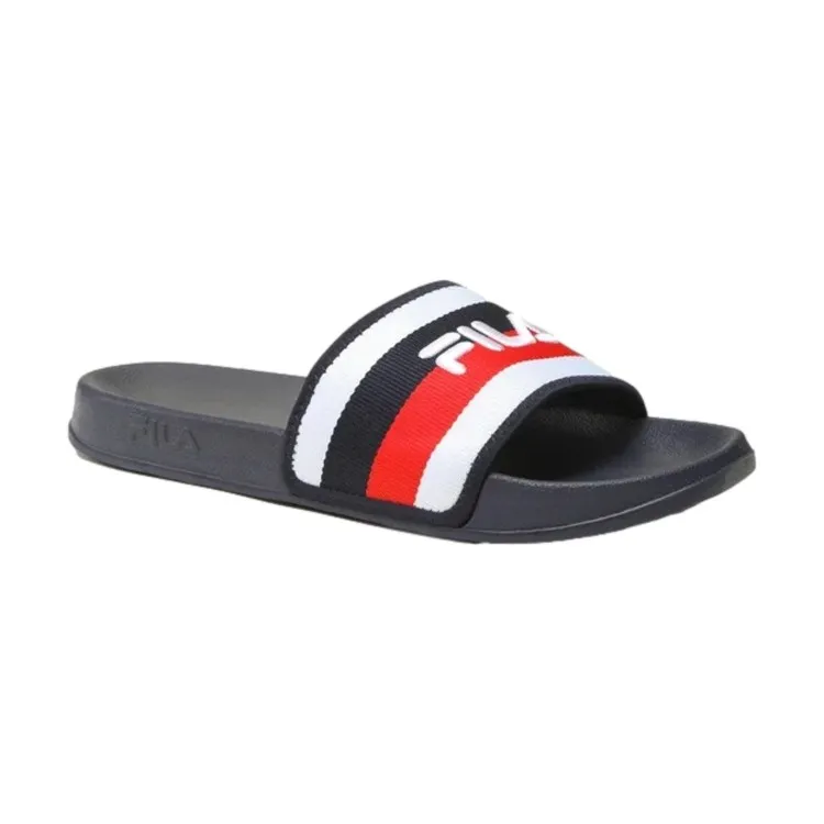 FILA Men's Morro Bay Striped Slides Blue Beach Pool Logo Strap