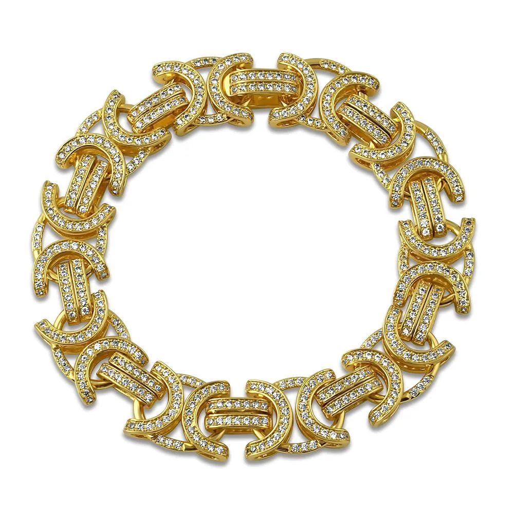 Flat Byzantine CZ Bling Bling Gold Hip Hop Bracelet