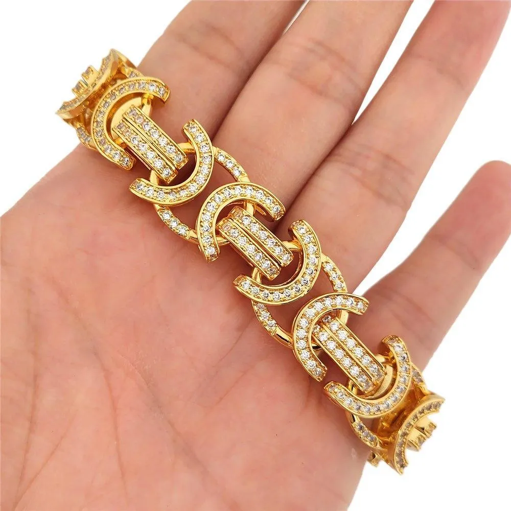 Flat Byzantine CZ Bling Bling Gold Hip Hop Bracelet