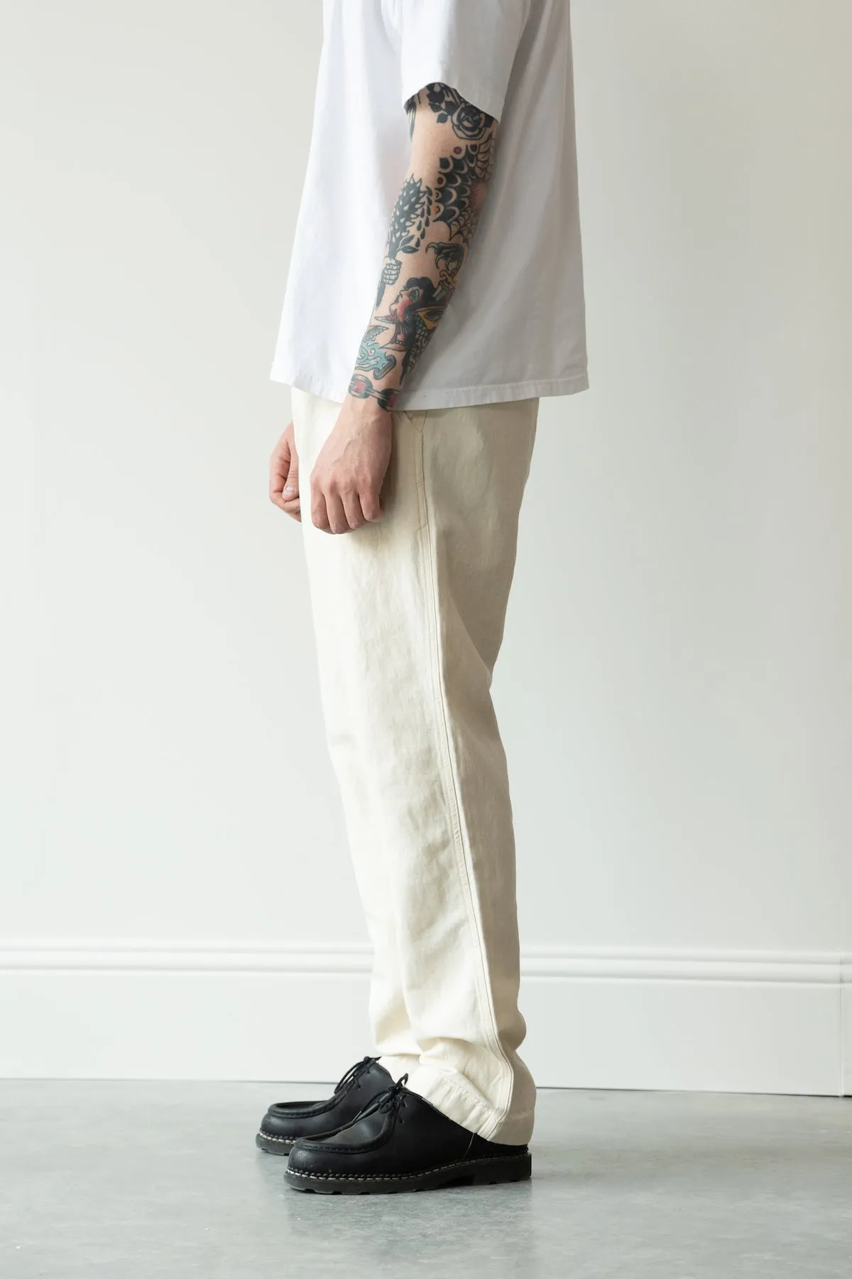 Flat Front Cotton/Linen Chinos - Unbleached