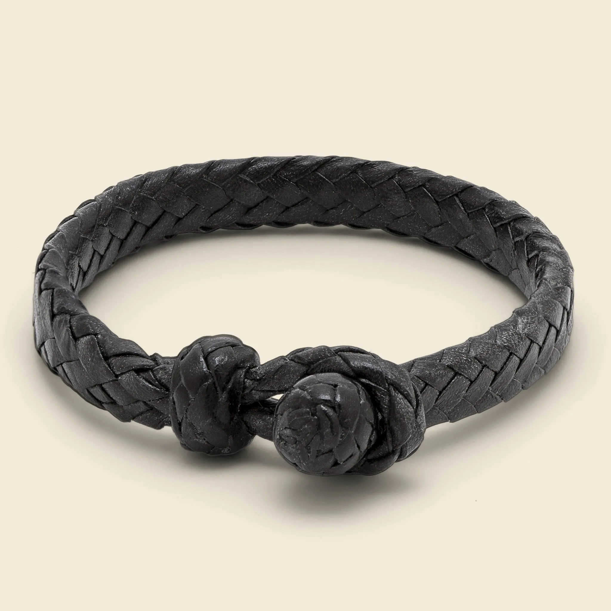 Flat Woven Leather Bracelet - Black