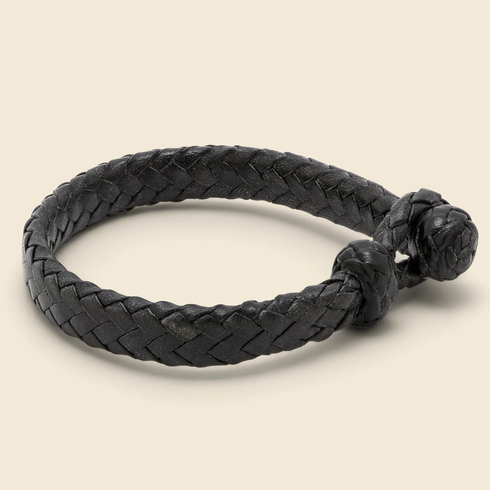 Flat Woven Leather Bracelet - Black