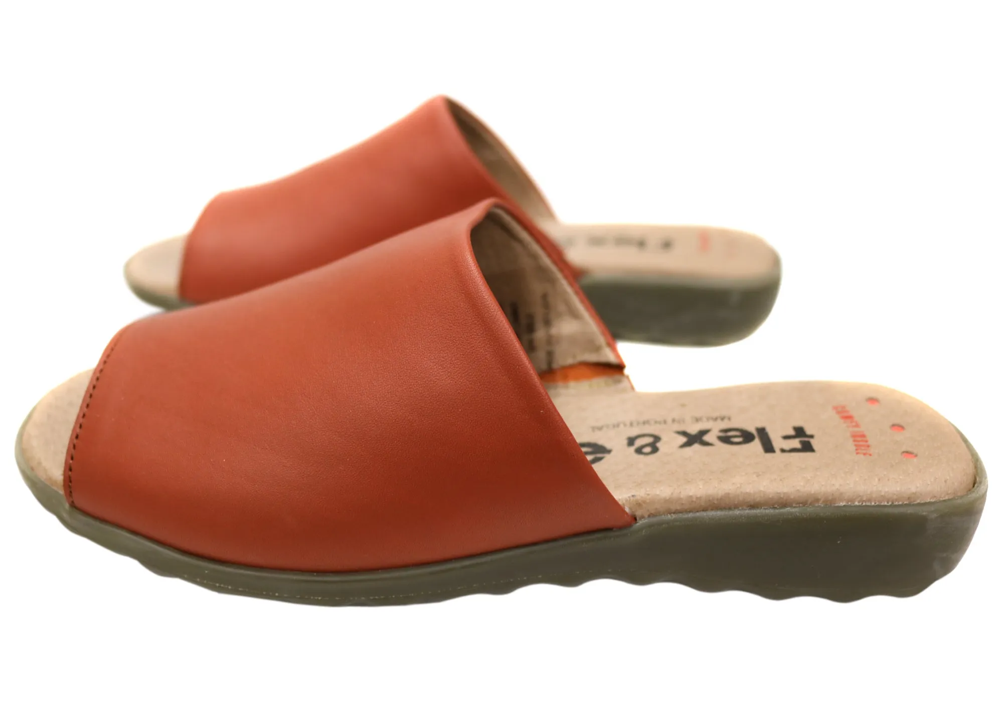 Flex & Go Host Womens Comfort Leather Slides Sandals Made In Portugal