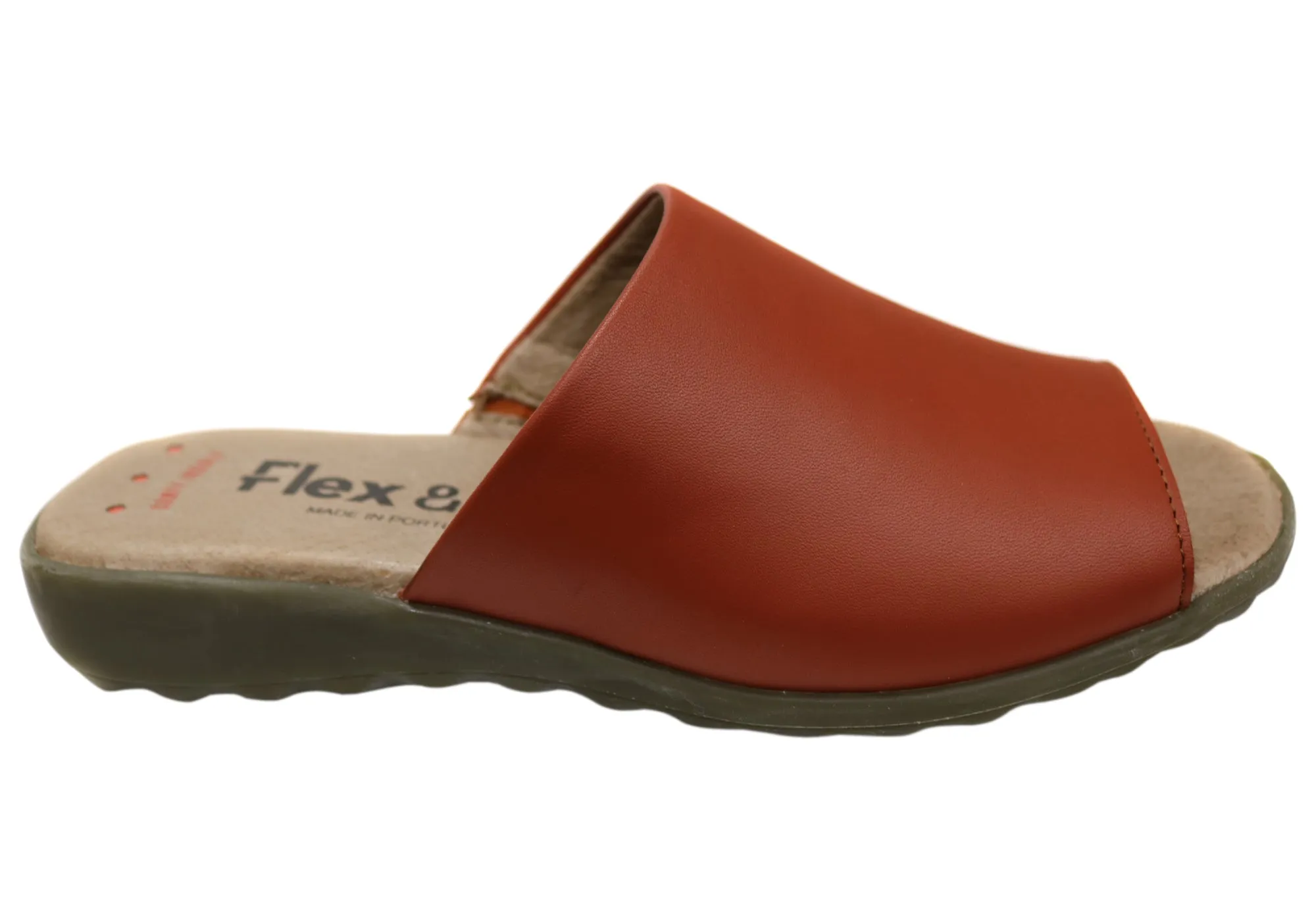 Flex & Go Host Womens Comfort Leather Slides Sandals Made In Portugal