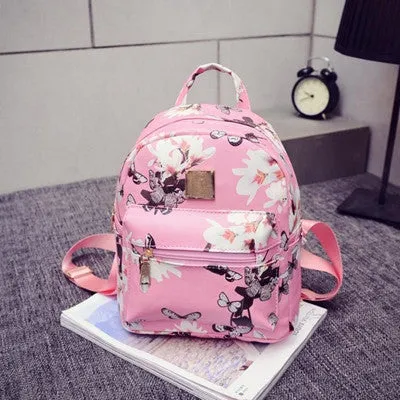 Floral Print PU Leather Women's Backpack for Teenage Girls