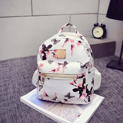 Floral Print PU Leather Women's Backpack for Teenage Girls