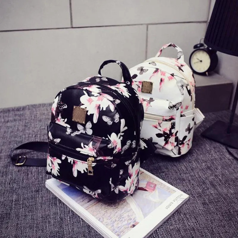 Floral Print PU Leather Women's Backpack for Teenage Girls