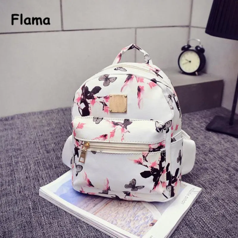 Floral Print PU Leather Women's Backpack for Teenage Girls