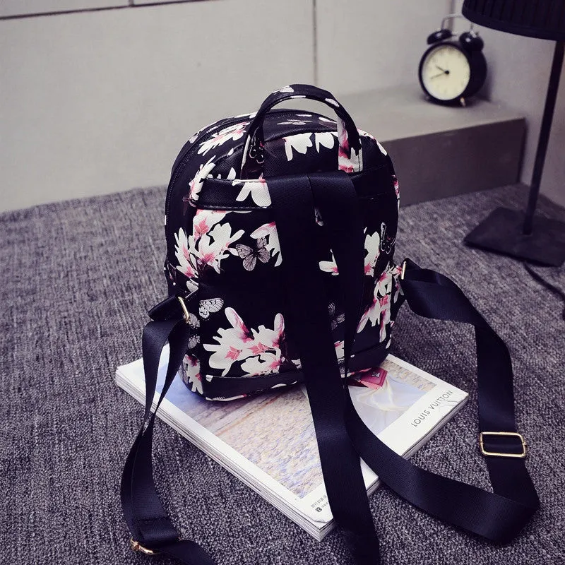 Floral Print PU Leather Women's Backpack for Teenage Girls