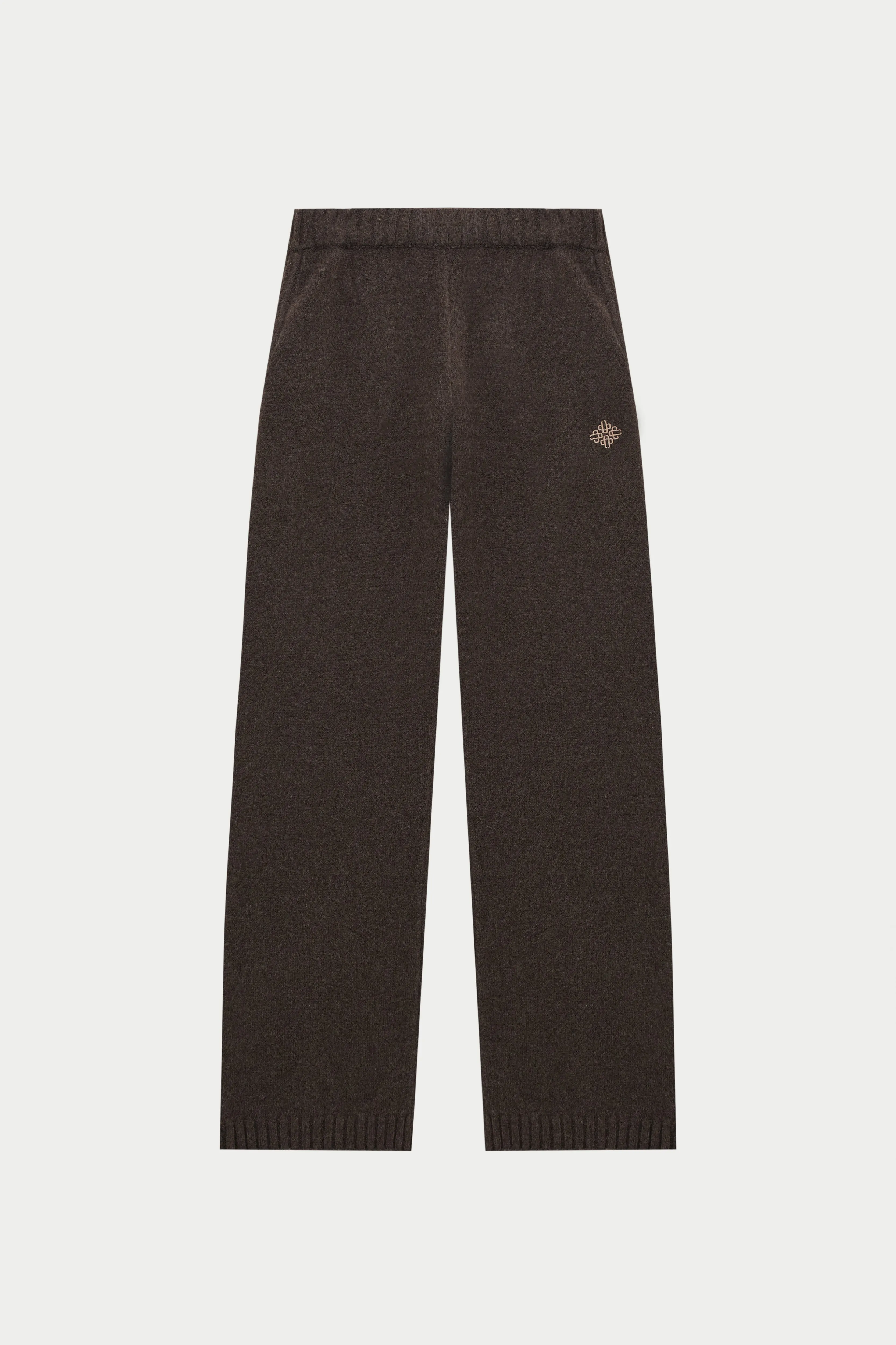 FLUFFY KNIT EMBLEM EMBROIDERED JOGGER - BROWN