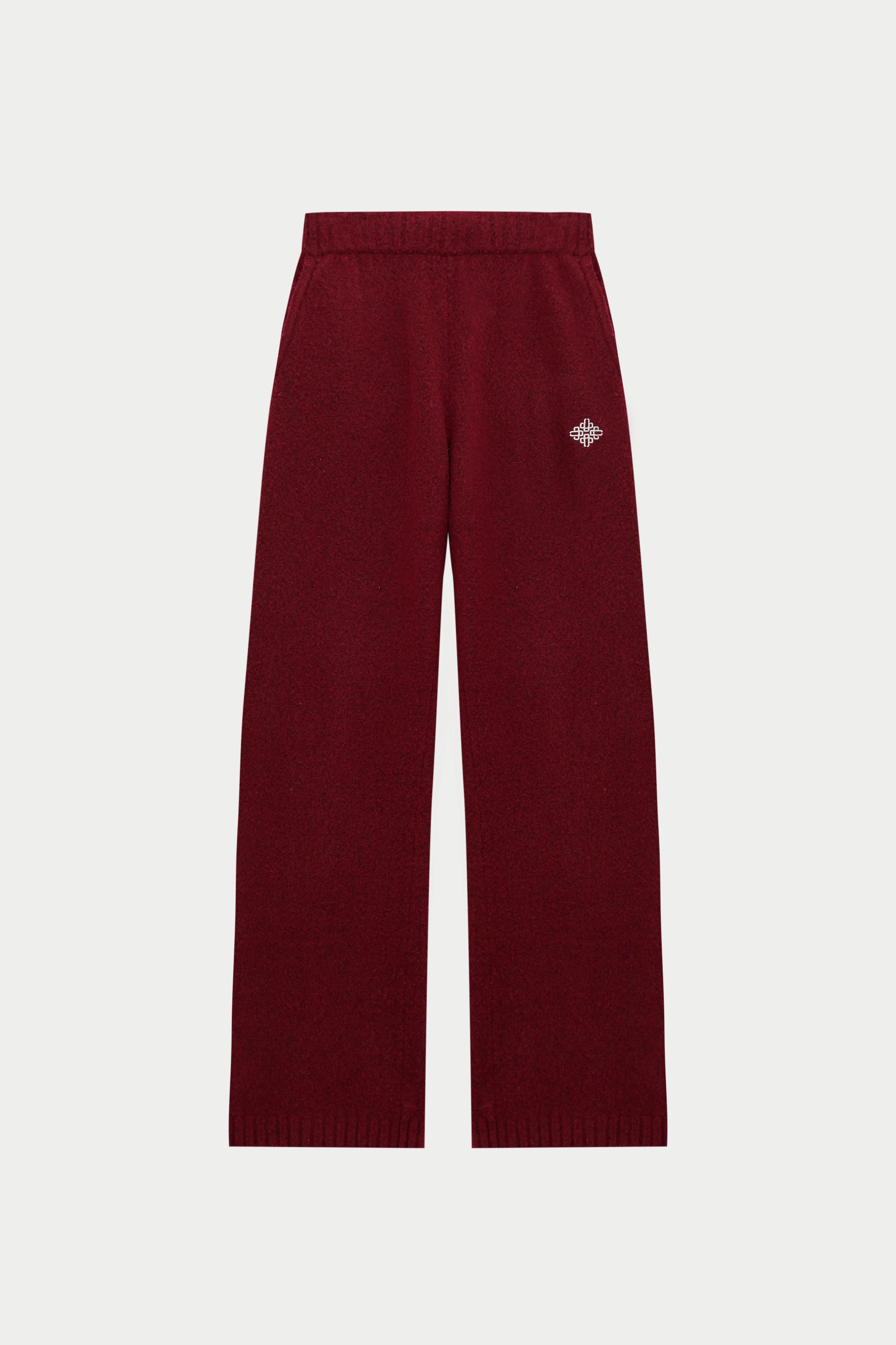 FLUFFY KNIT EMBLEM EMBROIDERED JOGGER - BURGUNDY