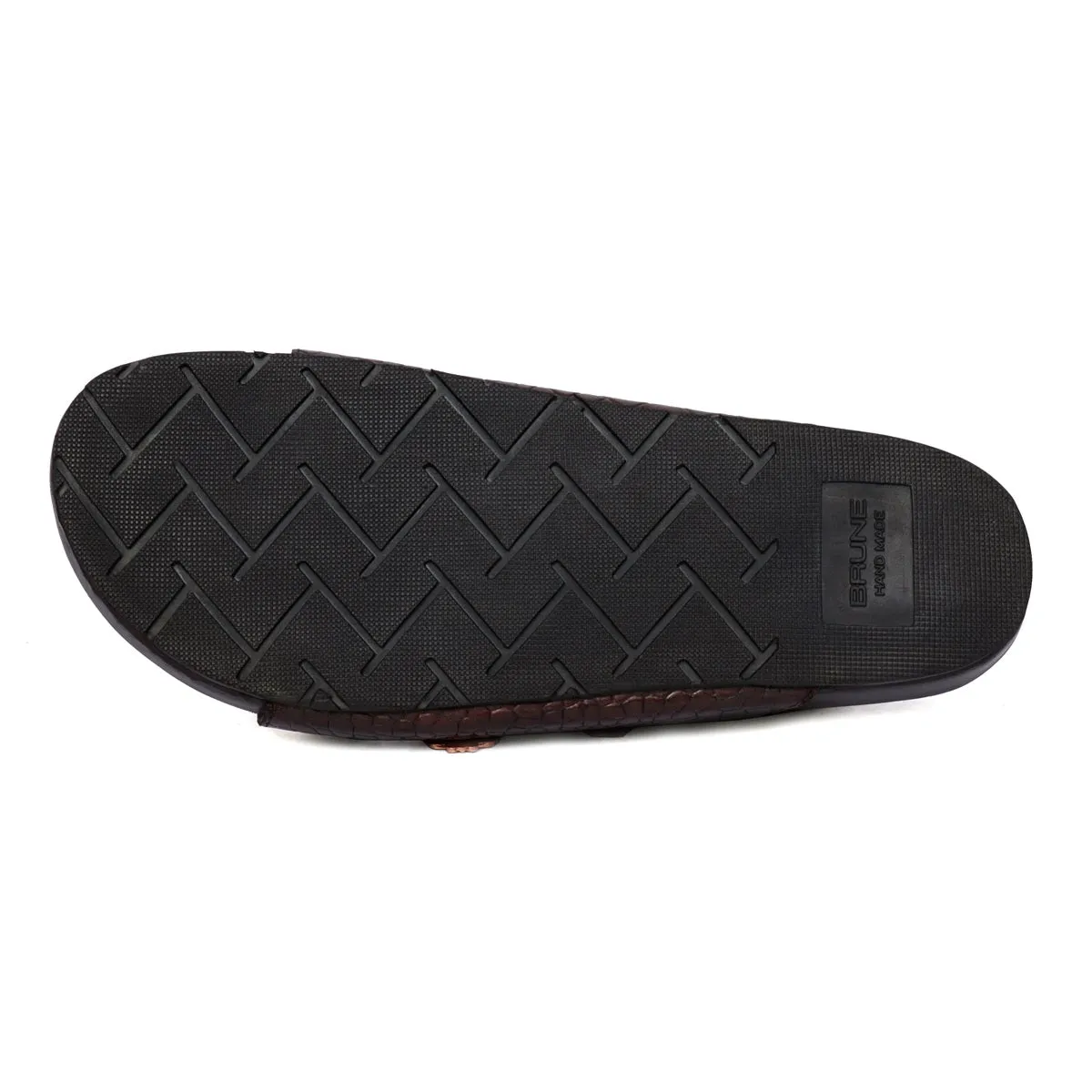 Footbed Slippers in Dark Brown Croco Textured Leather