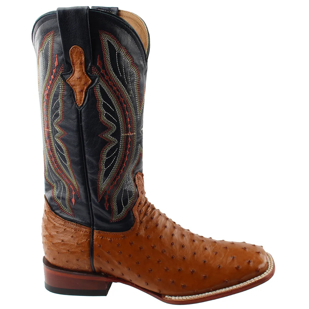 Full Quill Ostrich Embroidered Square Toe Cowboy Boots