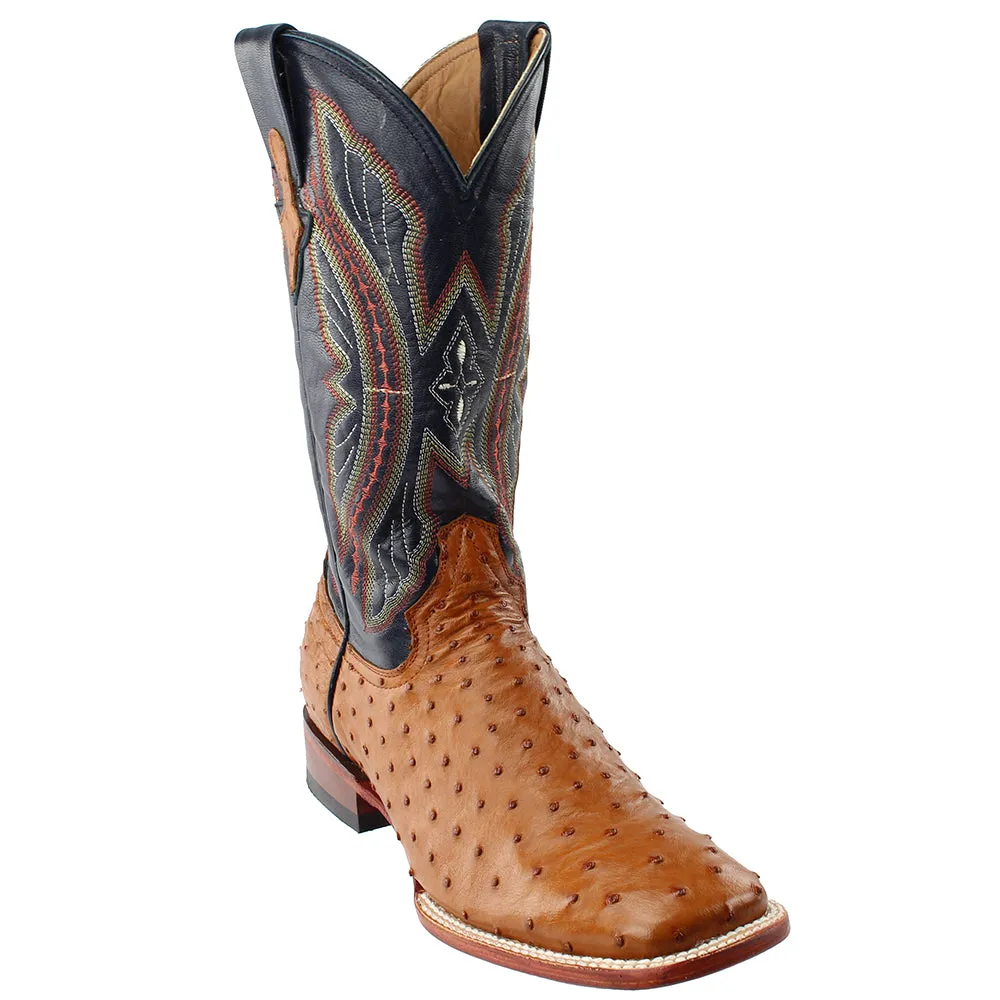 Full Quill Ostrich Embroidered Square Toe Cowboy Boots