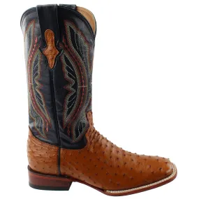 Full Quill Ostrich Embroidered Square Toe Cowboy Boots