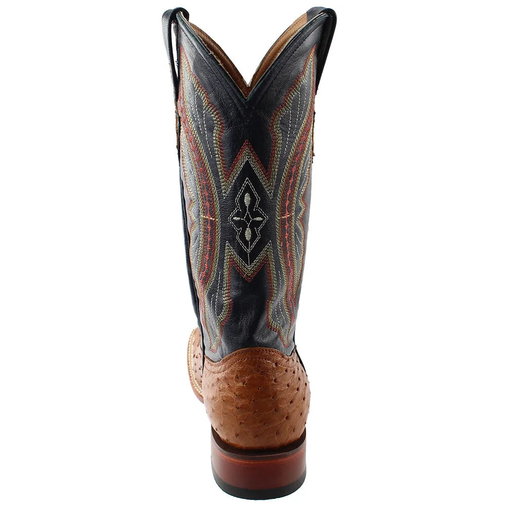 Full Quill Ostrich Embroidered Square Toe Cowboy Boots