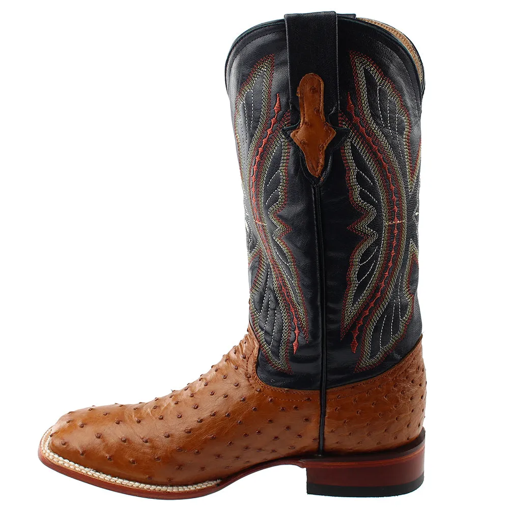 Full Quill Ostrich Embroidered Square Toe Cowboy Boots