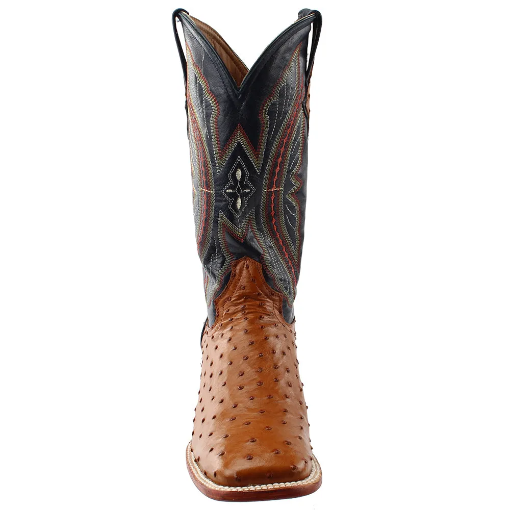 Full Quill Ostrich Embroidered Square Toe Cowboy Boots